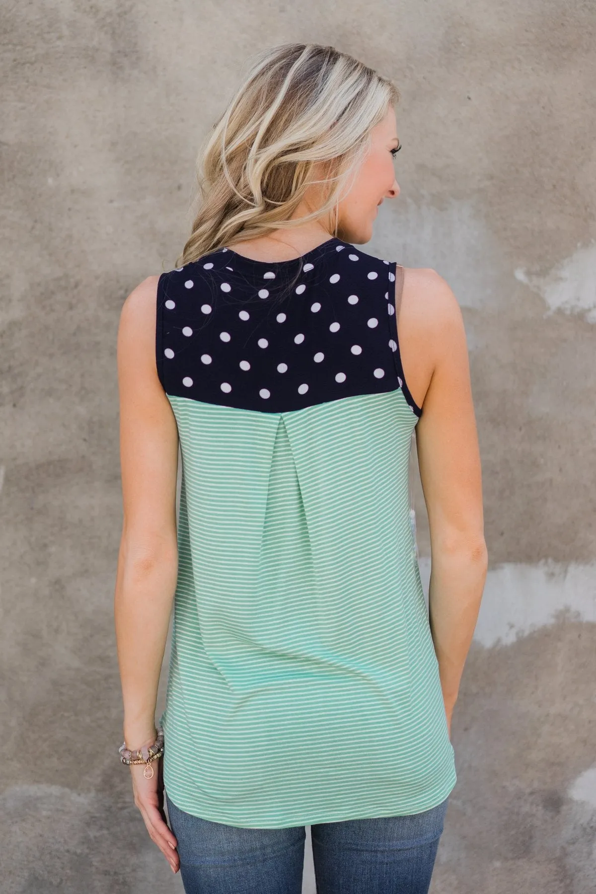 Polka Dot and Stripes Tank Top- Mint & Navy