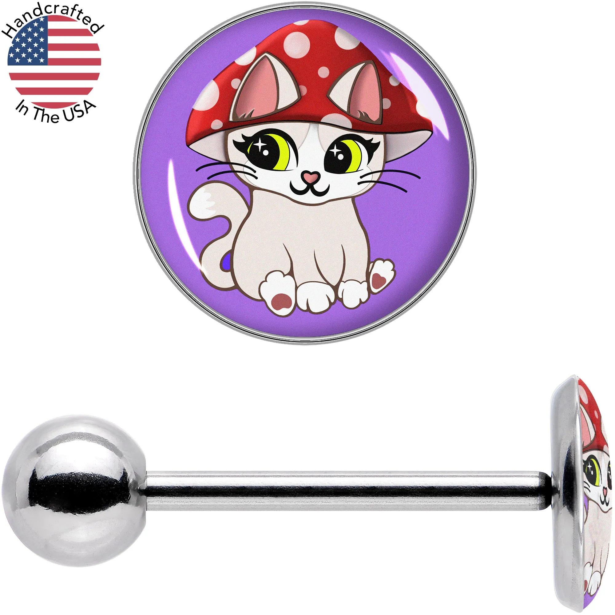 Polka Dot Mushroom Hat Cat Barbell Tongue Ring