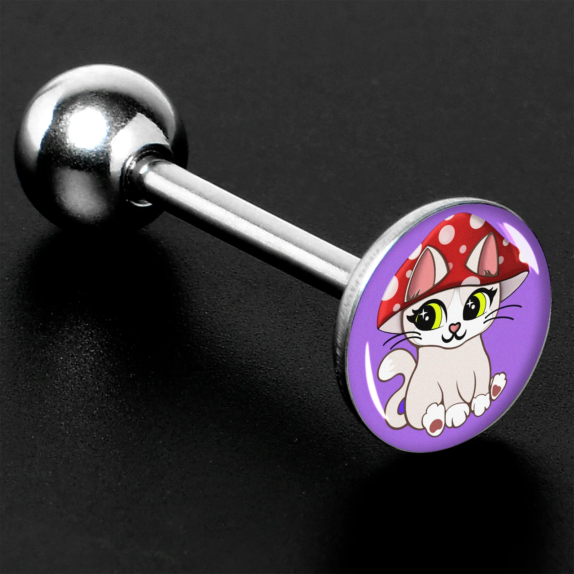 Polka Dot Mushroom Hat Cat Barbell Tongue Ring