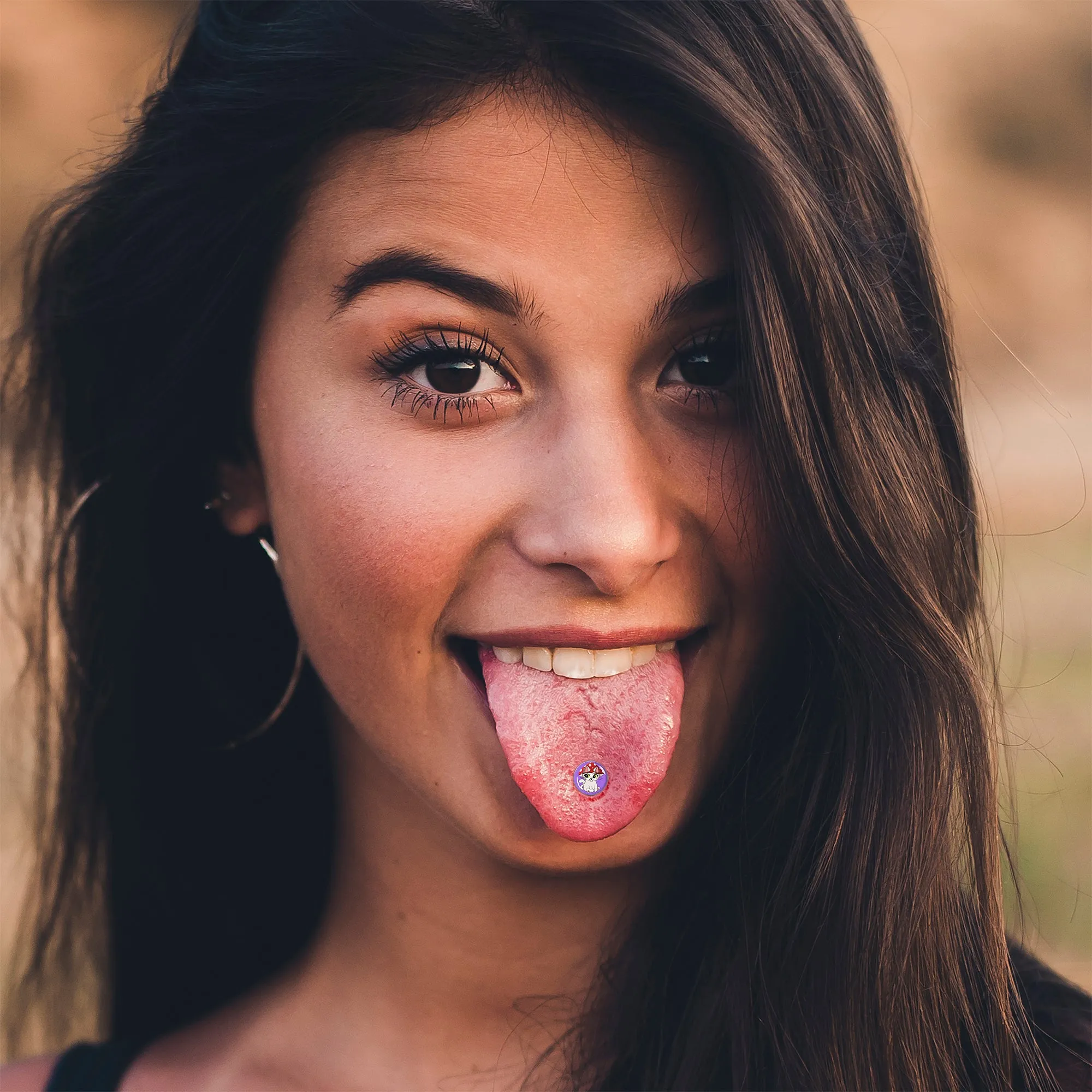 Polka Dot Mushroom Hat Cat Barbell Tongue Ring
