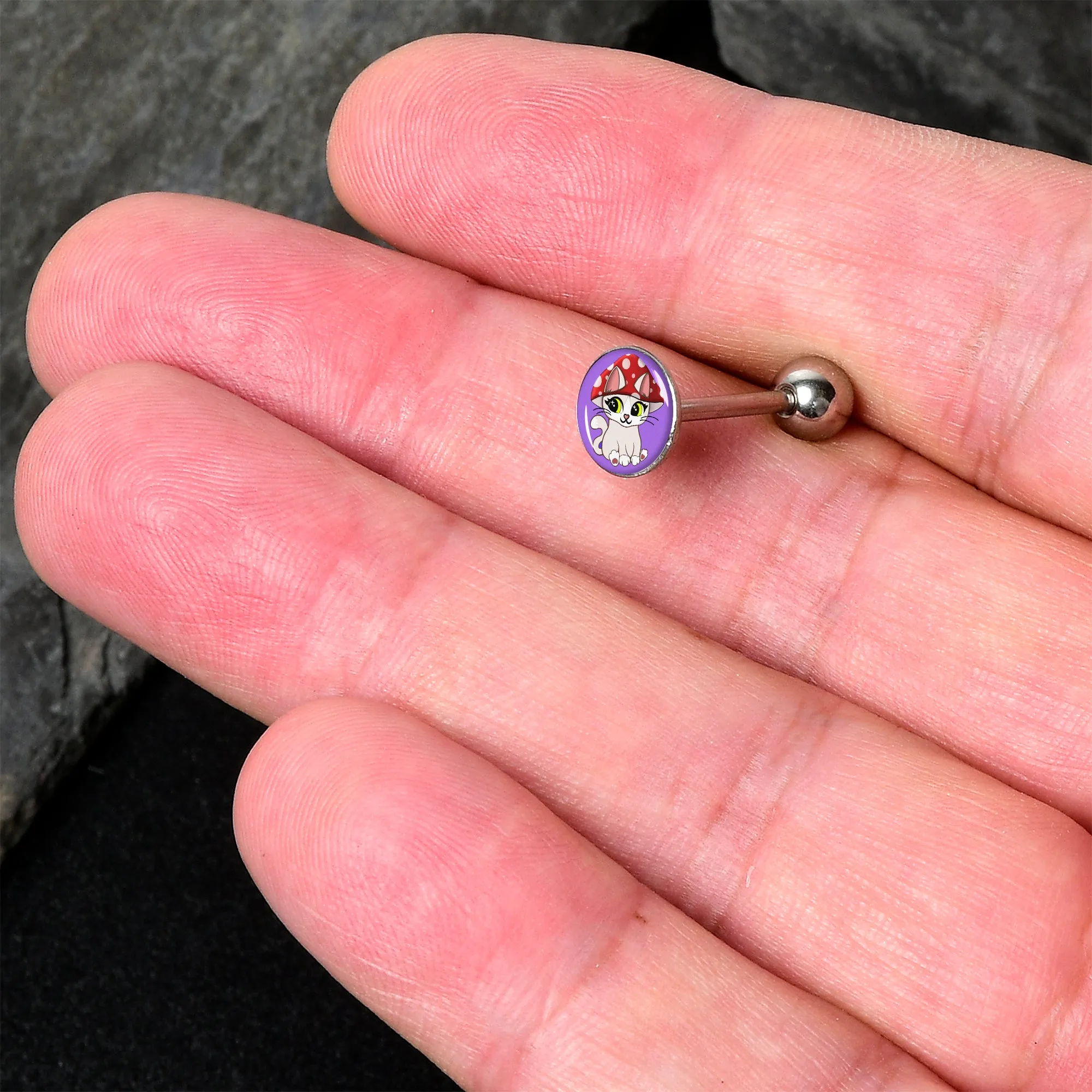 Polka Dot Mushroom Hat Cat Barbell Tongue Ring