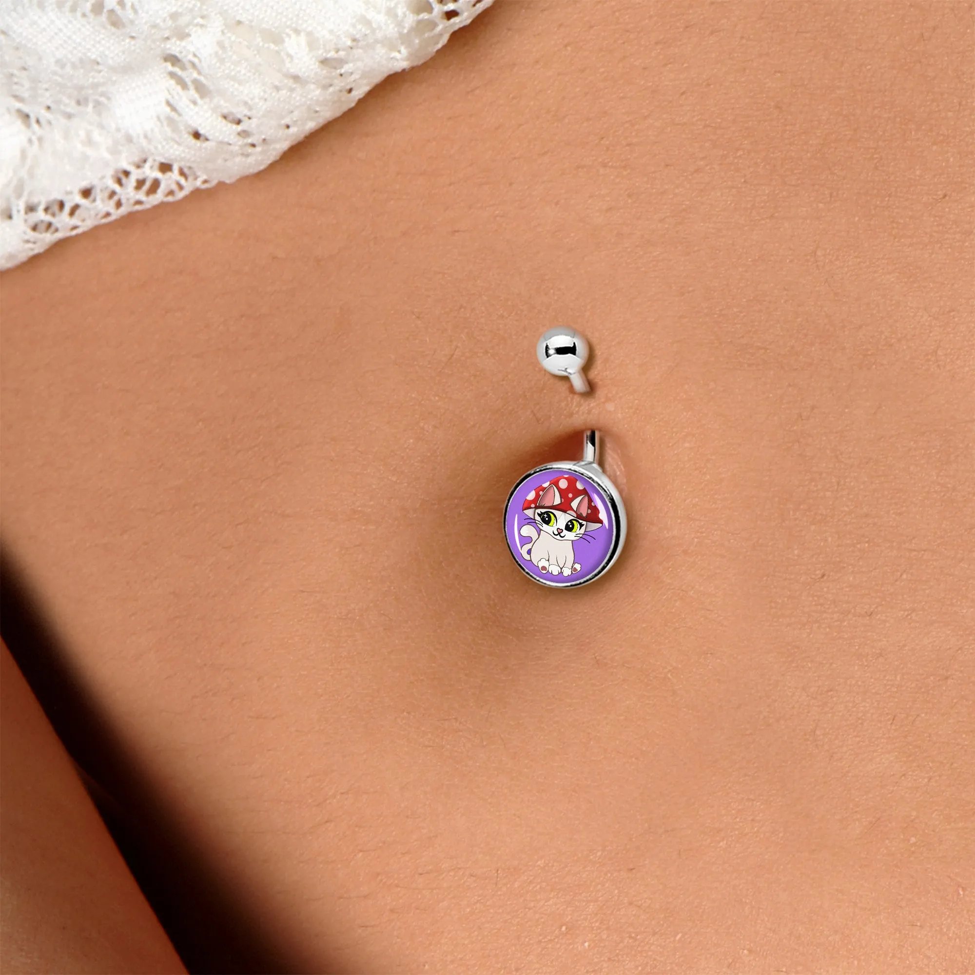 Polka Dot Mushroom Hat Cat Belly Ring
