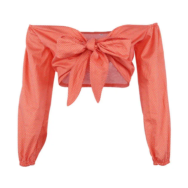 Polka Dot Off Shoulder Crop Top Blouse