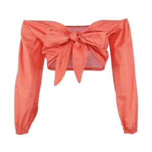 Polka Dot Off Shoulder Crop Top Blouse
