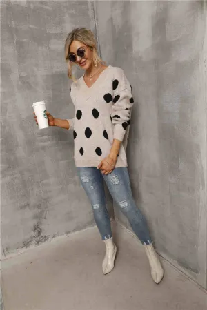 Polka Dot V Neck Sweater