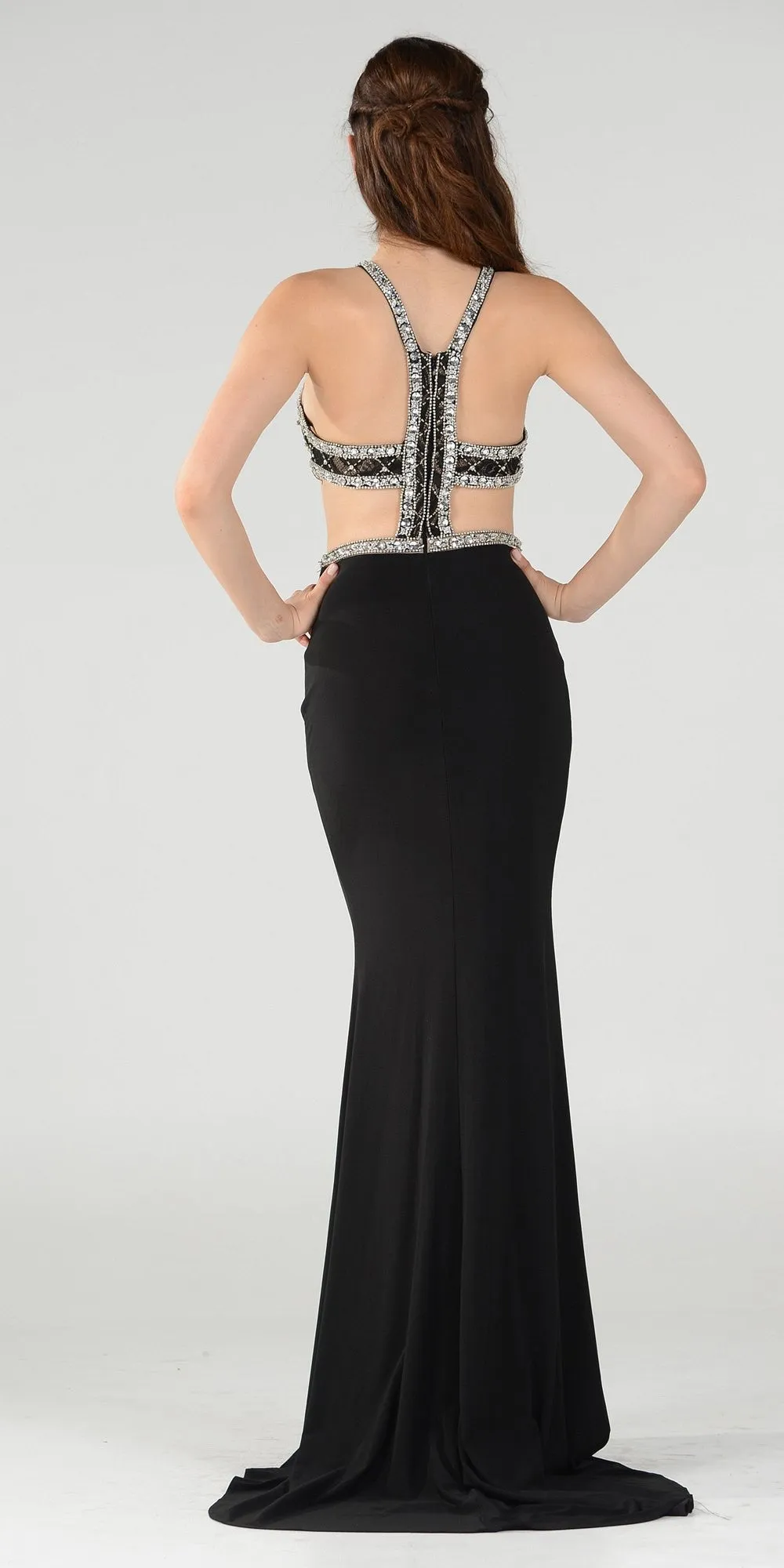Poly USA 7528 Long Dress with Cut-Out Bodice Open Back