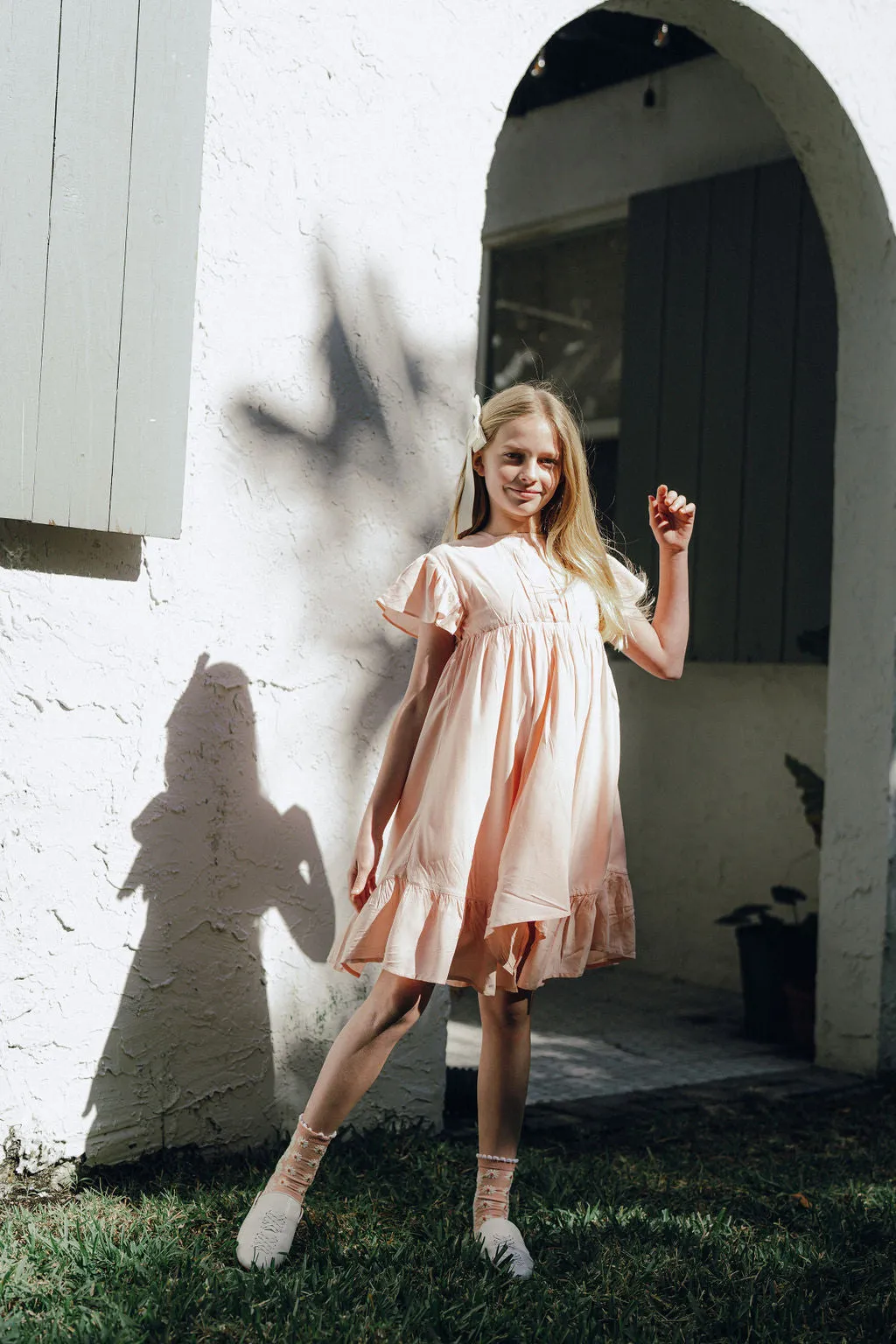 Pompomme Pleated Wing Sleeved Dress