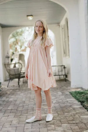 Pompomme Pleated Wing Sleeved Dress