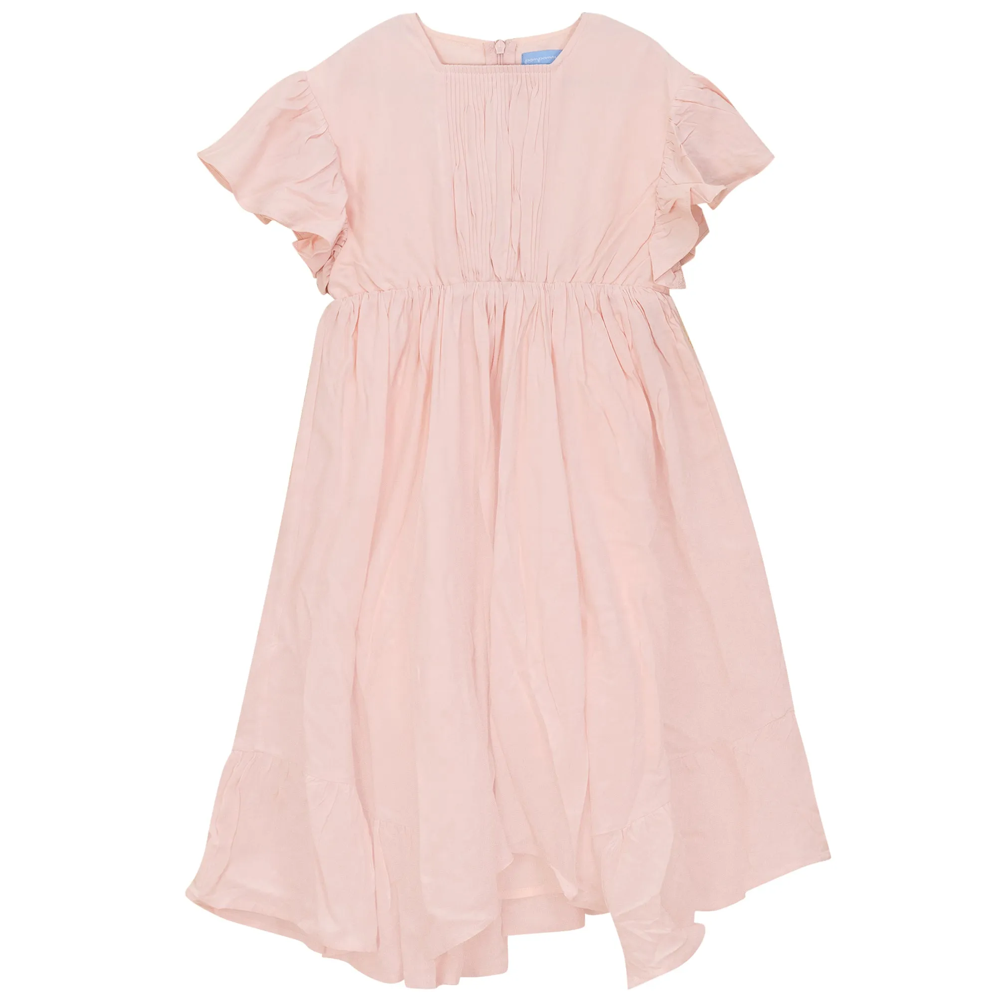 Pompomme Pleated Wing Sleeved Dress