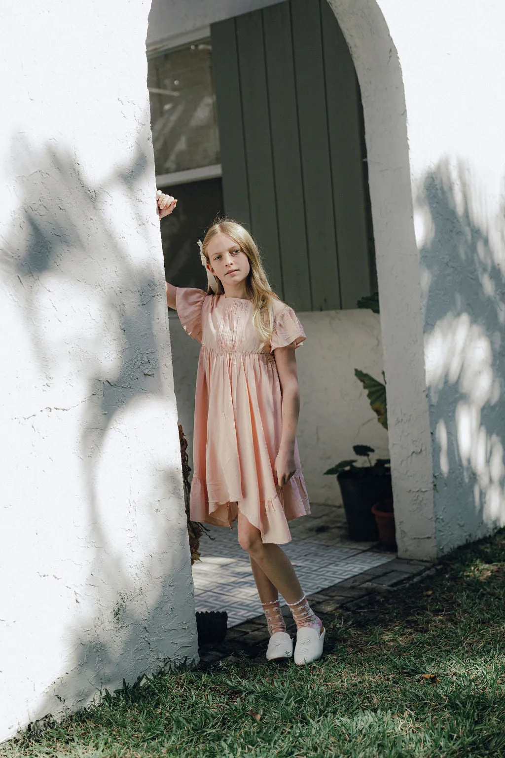Pompomme Pleated Wing Sleeved Dress