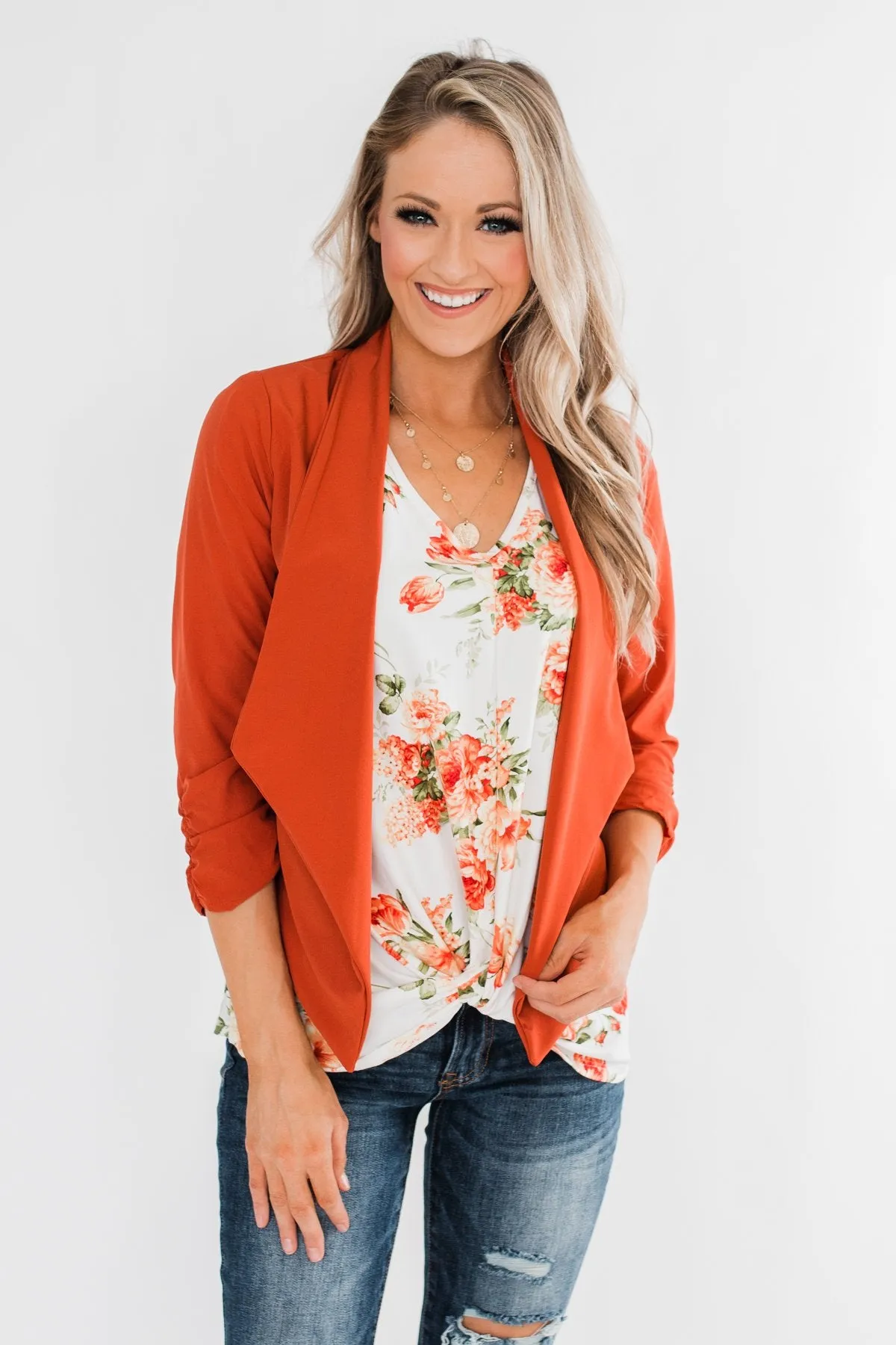 Pretty & Professional Blazer- Burnt Orange