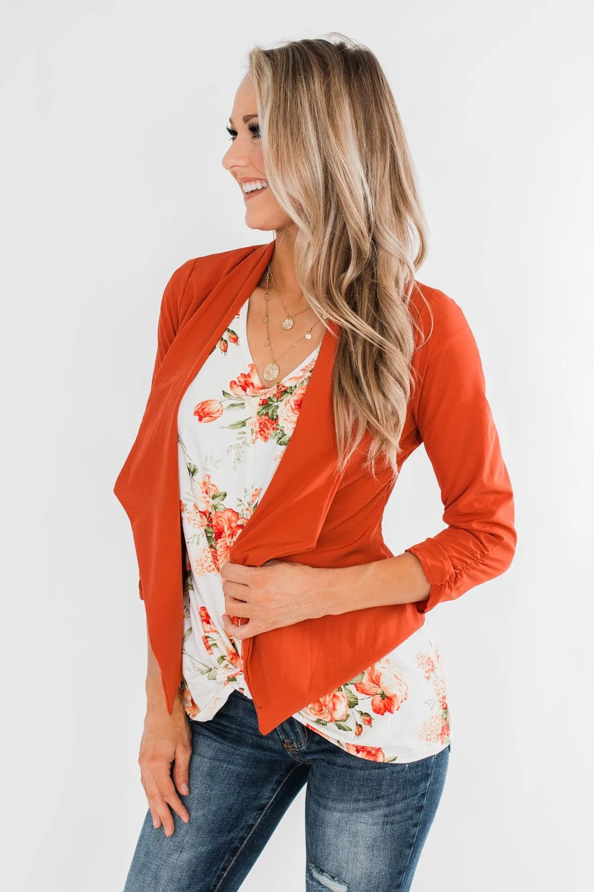 Pretty & Professional Blazer- Burnt Orange