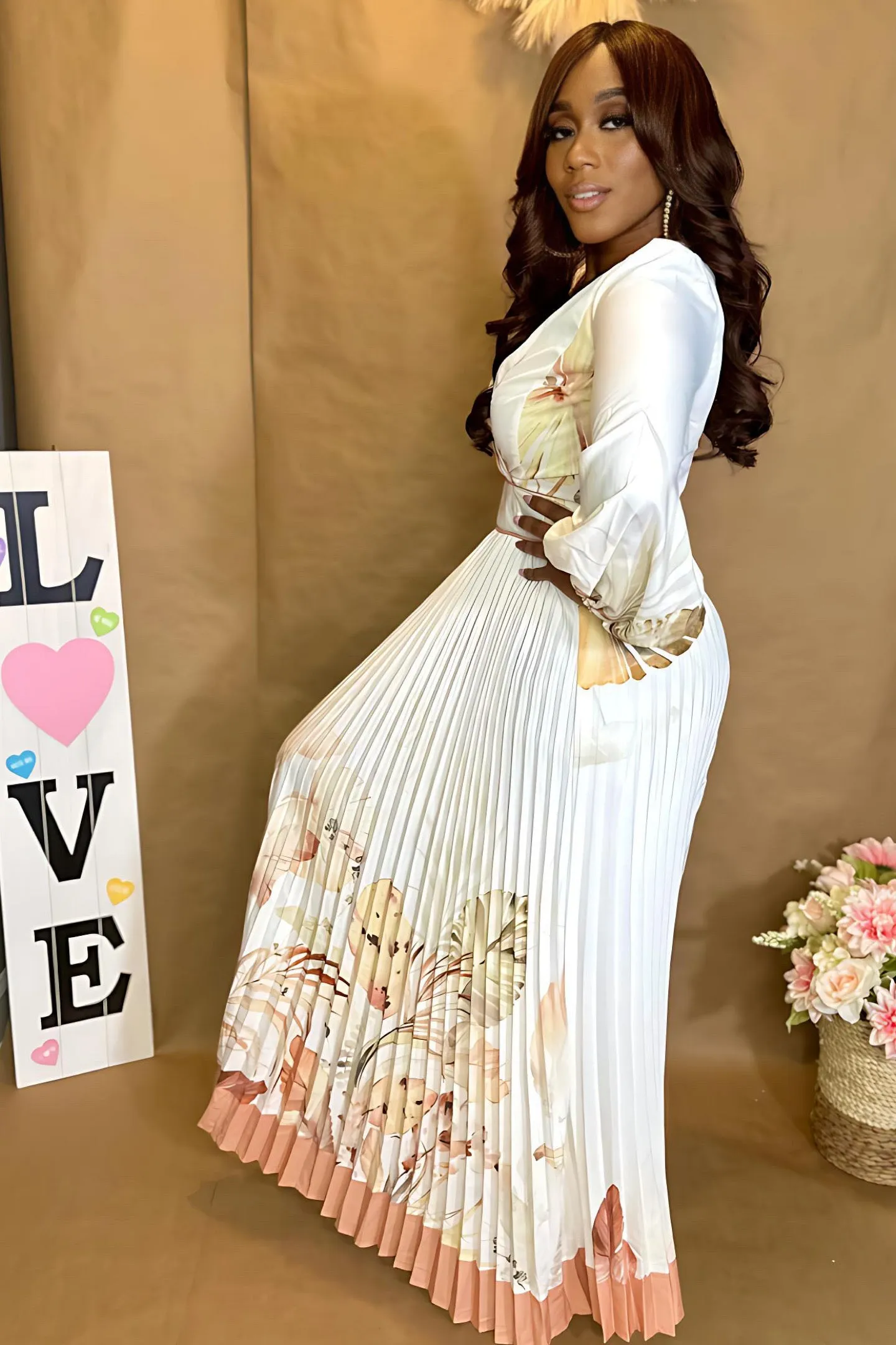 PRINTED PLEATED MAXI