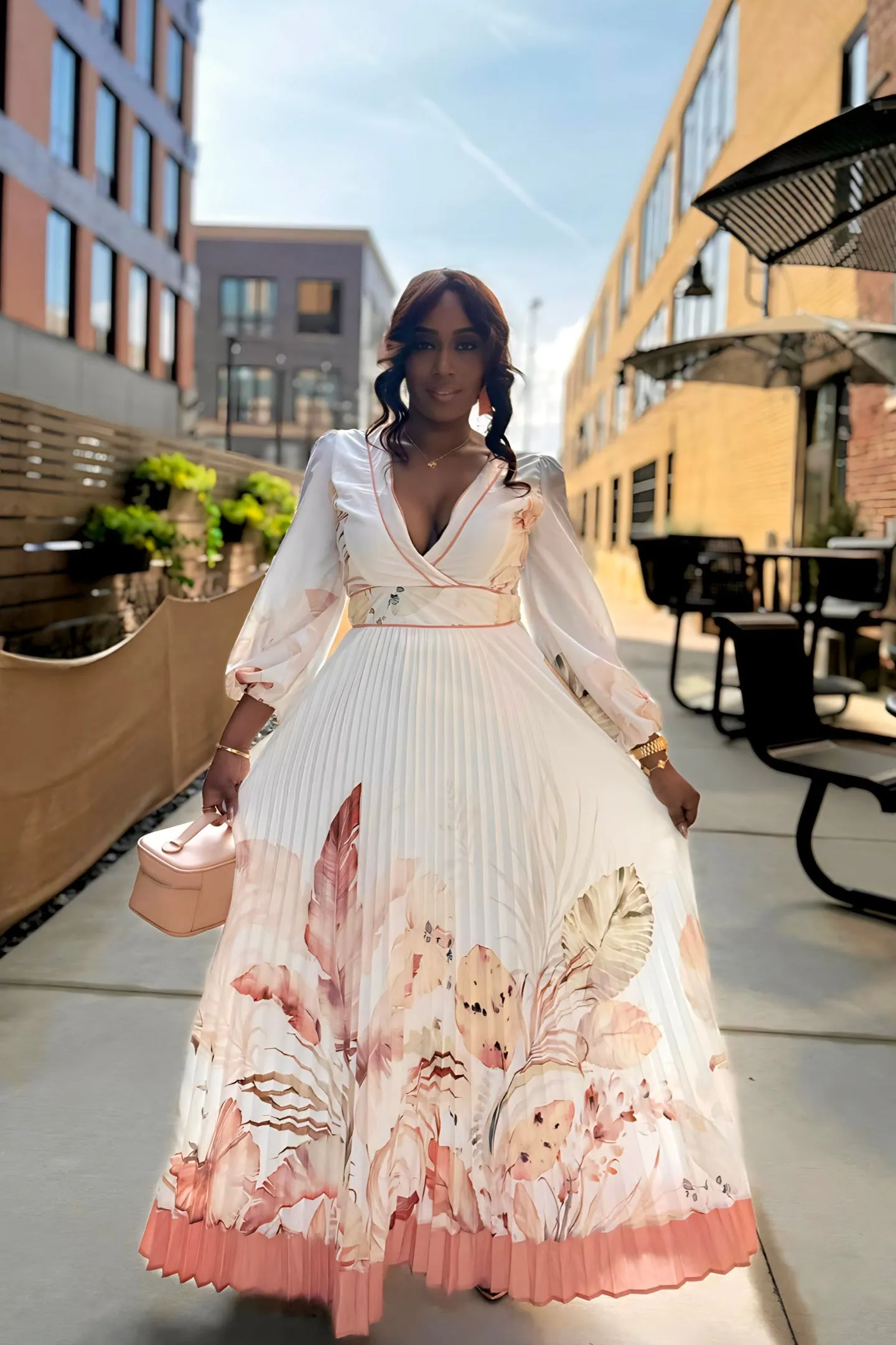 PRINTED PLEATED MAXI