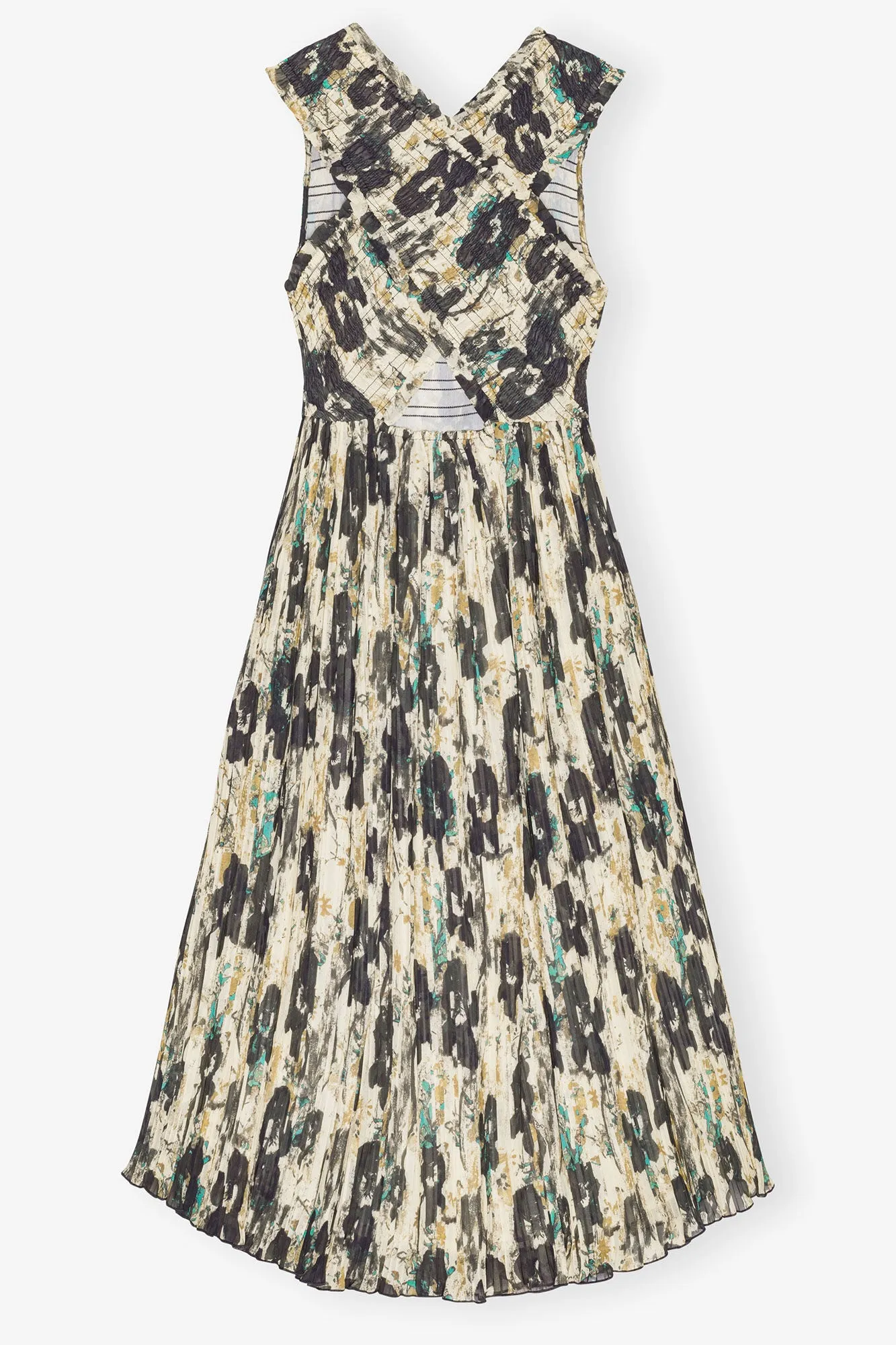 Printed Pleats Smock Midi Straps Dress | Afterglow