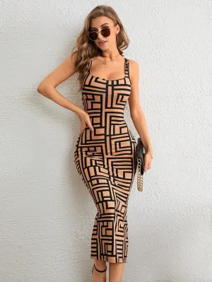 Privé Allover Geo Print Tank Bodycon Dress