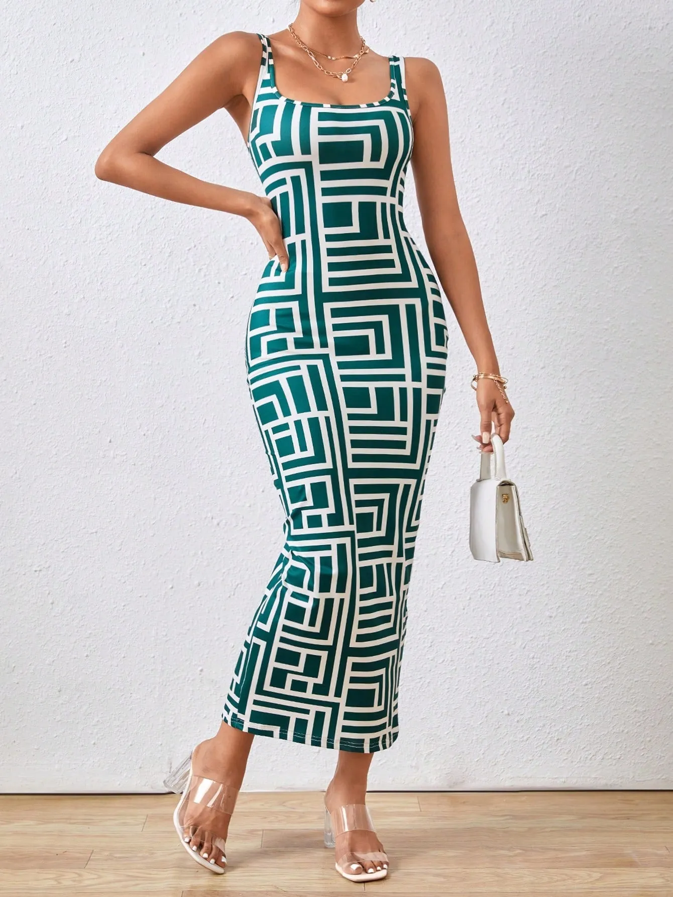 Privé Allover Geo Print Tank Bodycon Dress