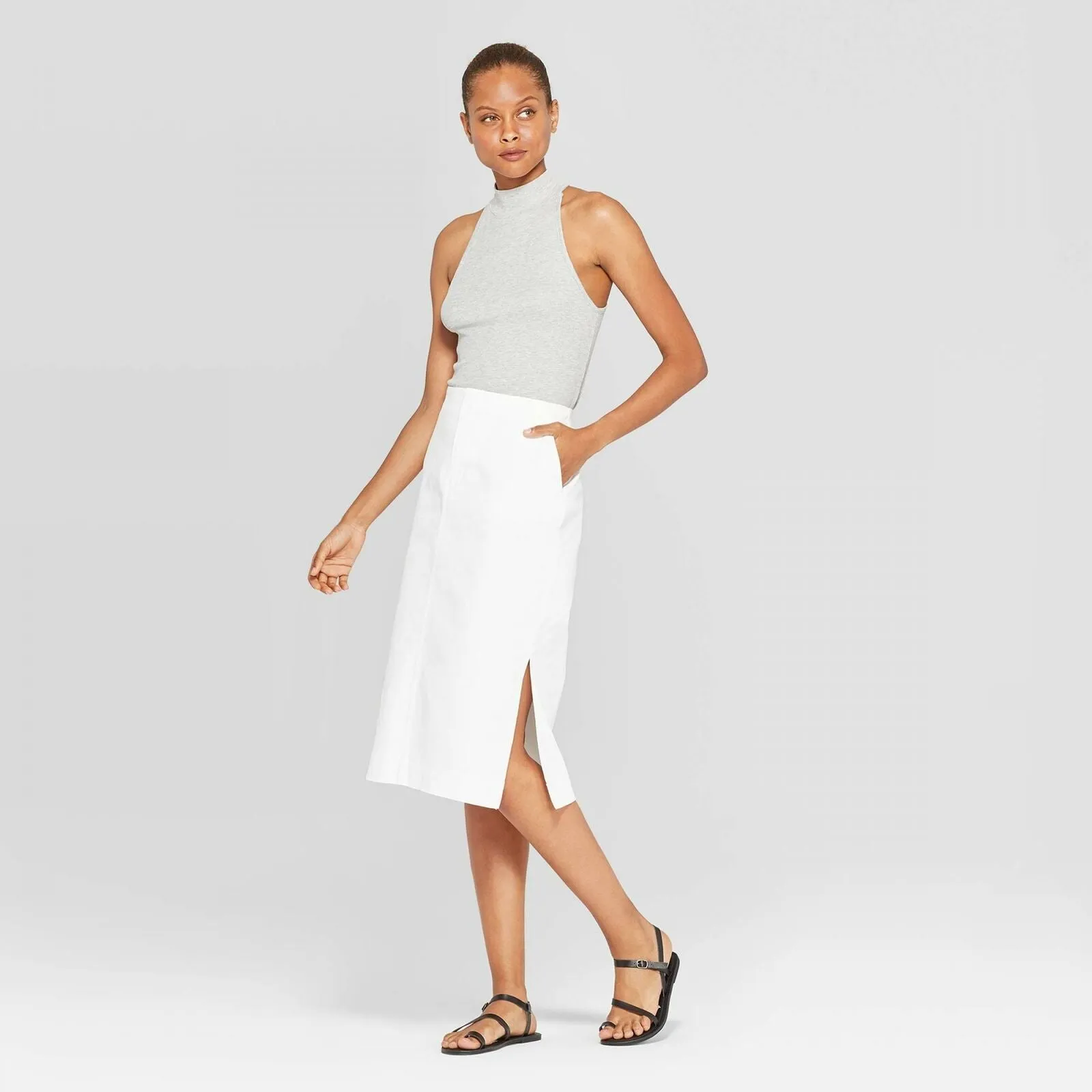 Prologue Women's Mid-Rise Midi Twill Pencil Skirt