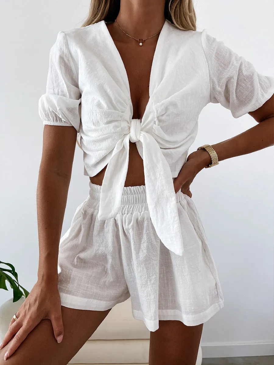 Pure Color Knotted Two-piece Suit