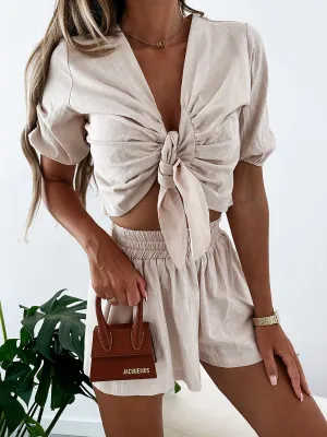 Pure Color Knotted Two-piece Suit