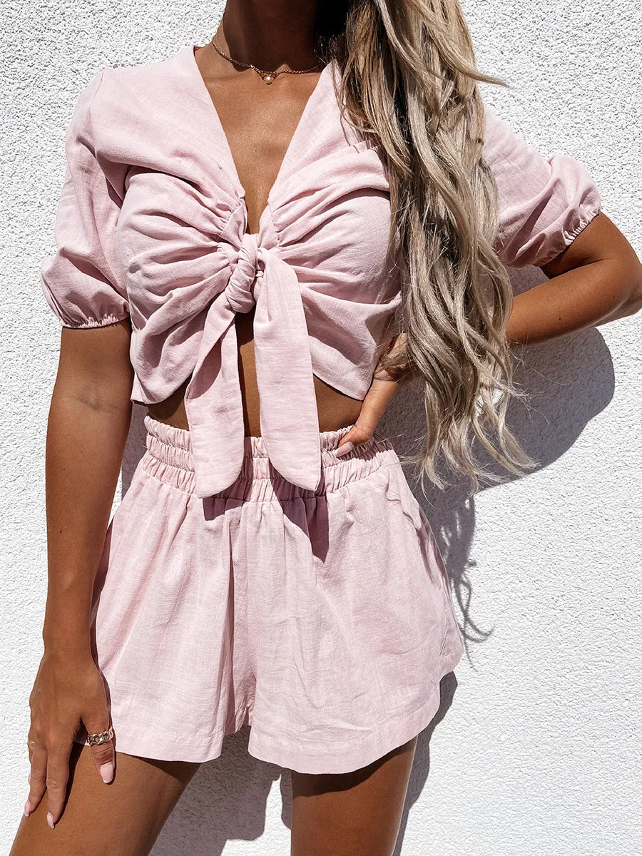 Pure Color Knotted Two-piece Suit