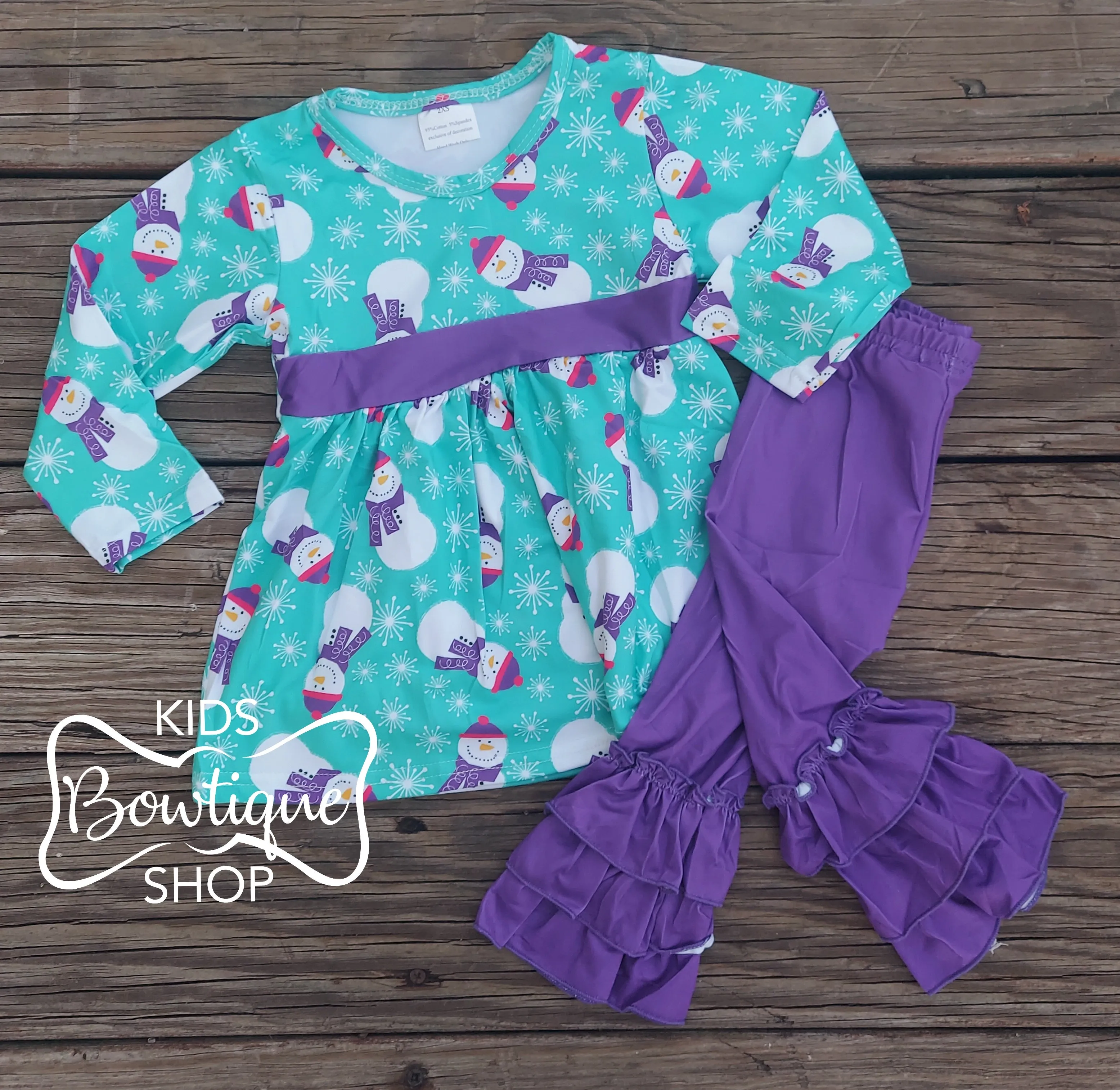 Purple & Teal Ruffle Snowman Set