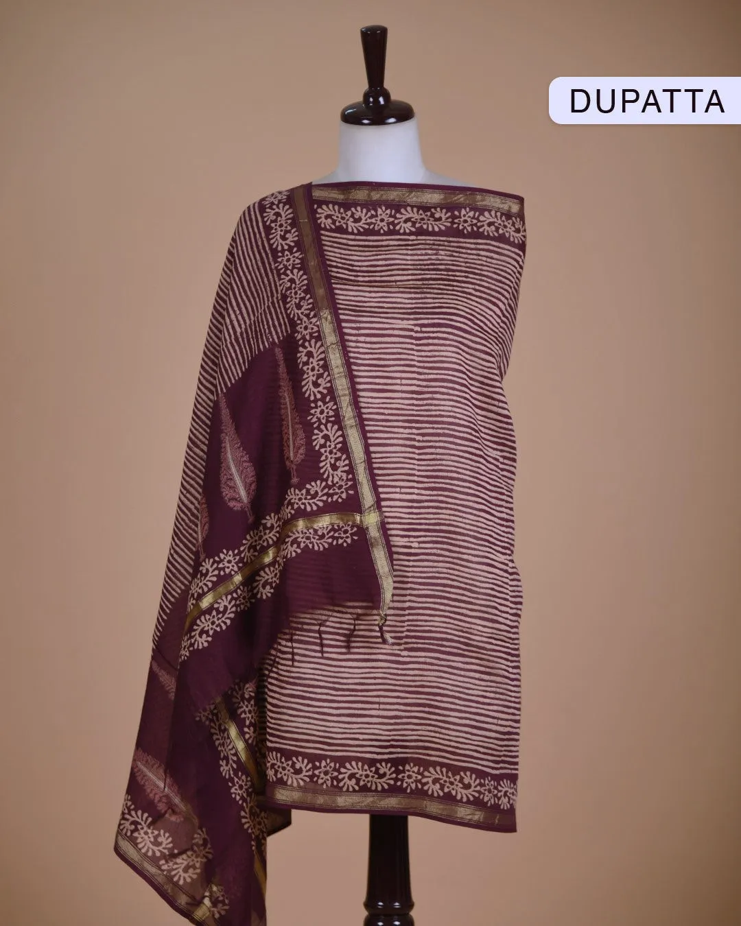 Purple Muslin Blend Printed With Embroidery Unstitched Suit Fabric Set With Chanderi Printed Dupatta