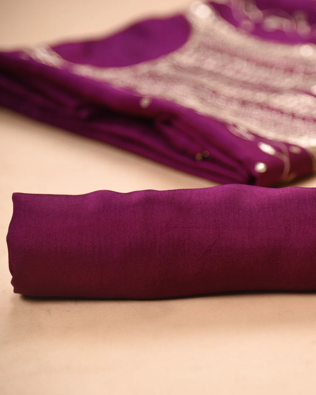 Purple Silk Viscose Blend Hand Embellished Unstitched Suit Fabric Set With Silk Viscose Blend Banarasi Woven Dupatta