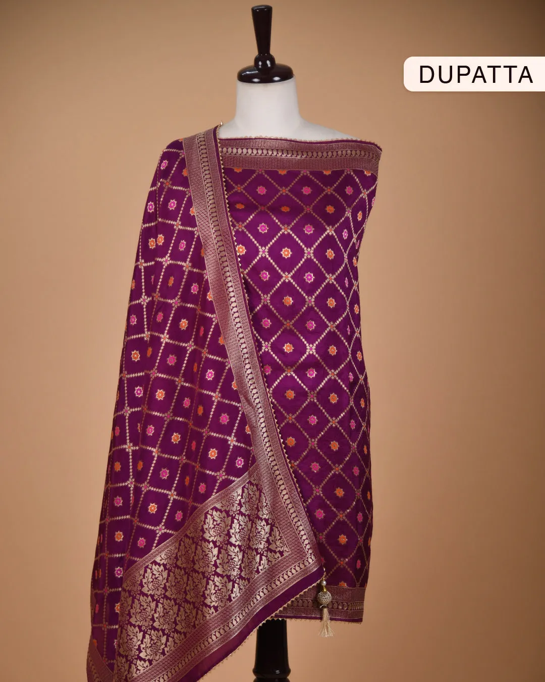 Purple Silk Viscose Blend Hand Embellished Unstitched Suit Fabric Set With Silk Viscose Blend Banarasi Woven Dupatta