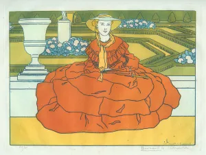 "French Garden" or "Elegant Woman with Red Crinoline Dress"