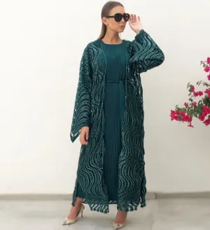 RAM19 BOTTLE GREEN LACE & SEQUINS ABAYA