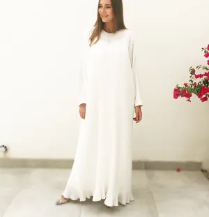 RAM19 PLEATED OFF- WHITE CREPE DRESS WITH LONG SLEEVES