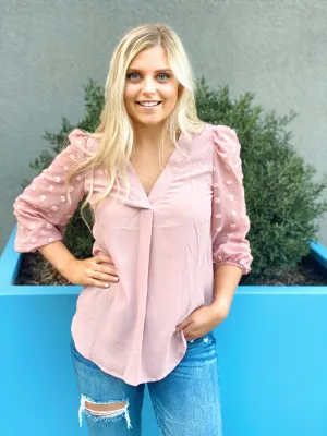 READY FOR ANYTHING POLKA DOT SLEEVE TOP
