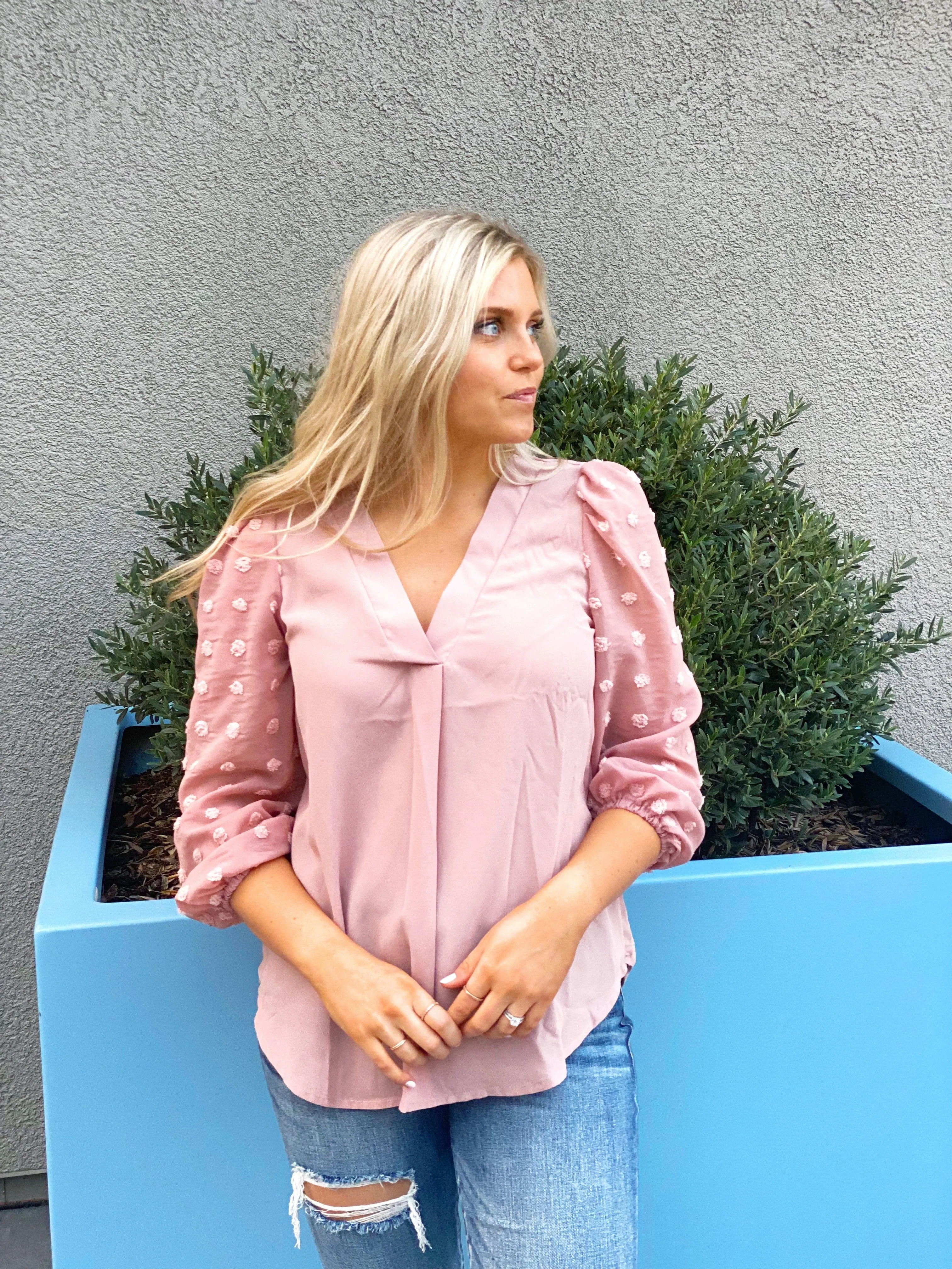 READY FOR ANYTHING POLKA DOT SLEEVE TOP