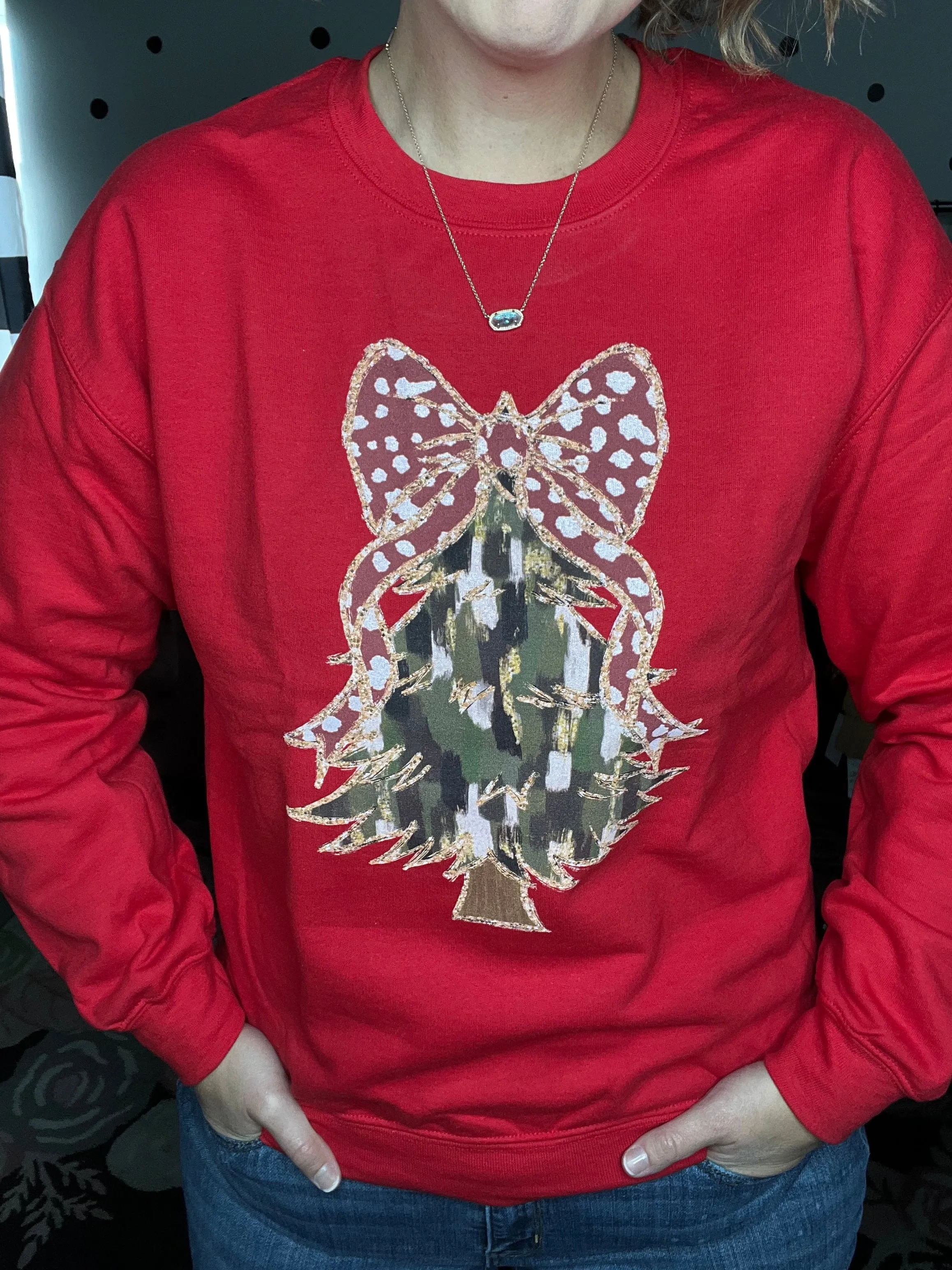 Red Christmas Tree Bow Sweatshirt