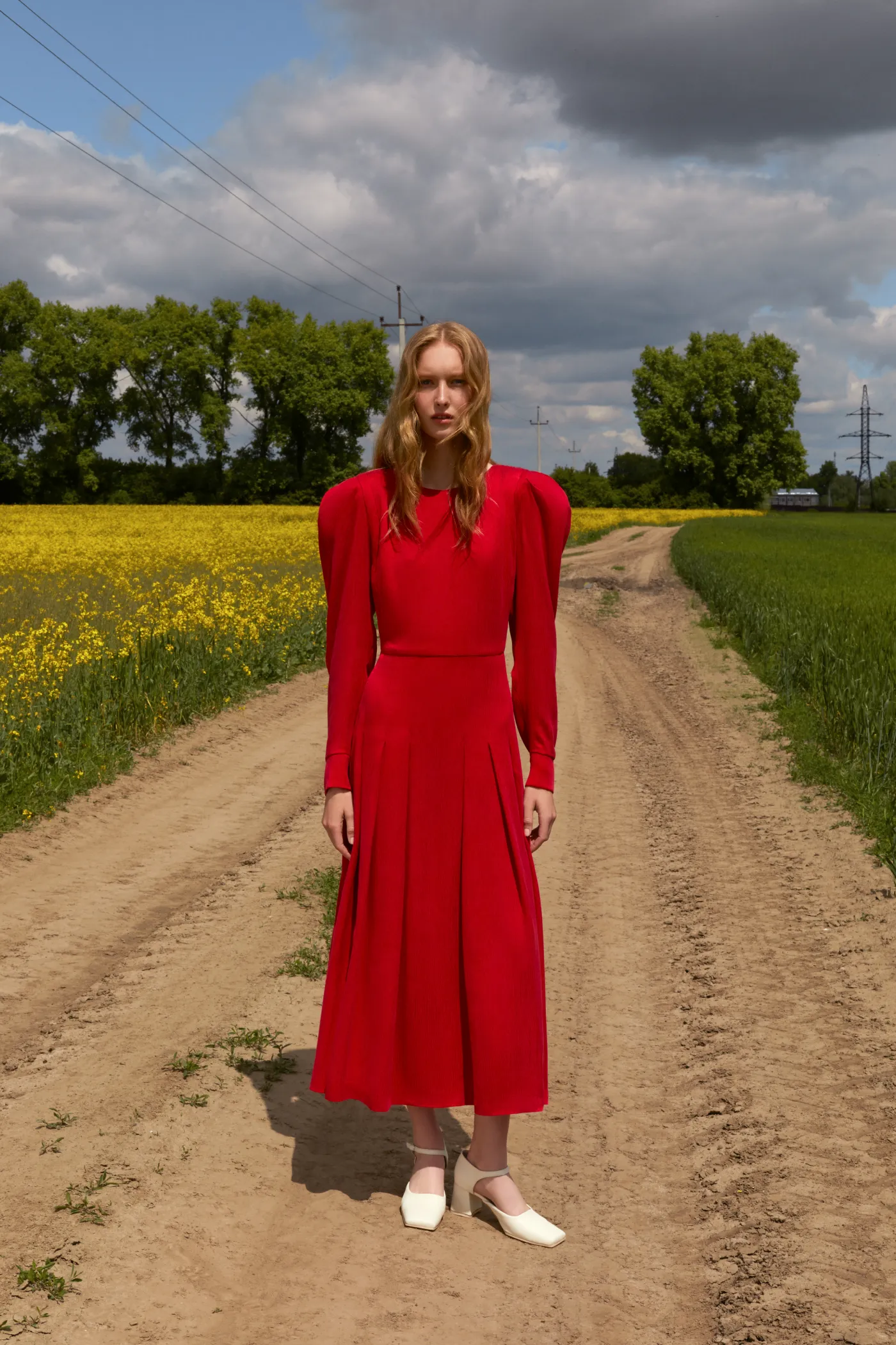 Red Pleated Dress