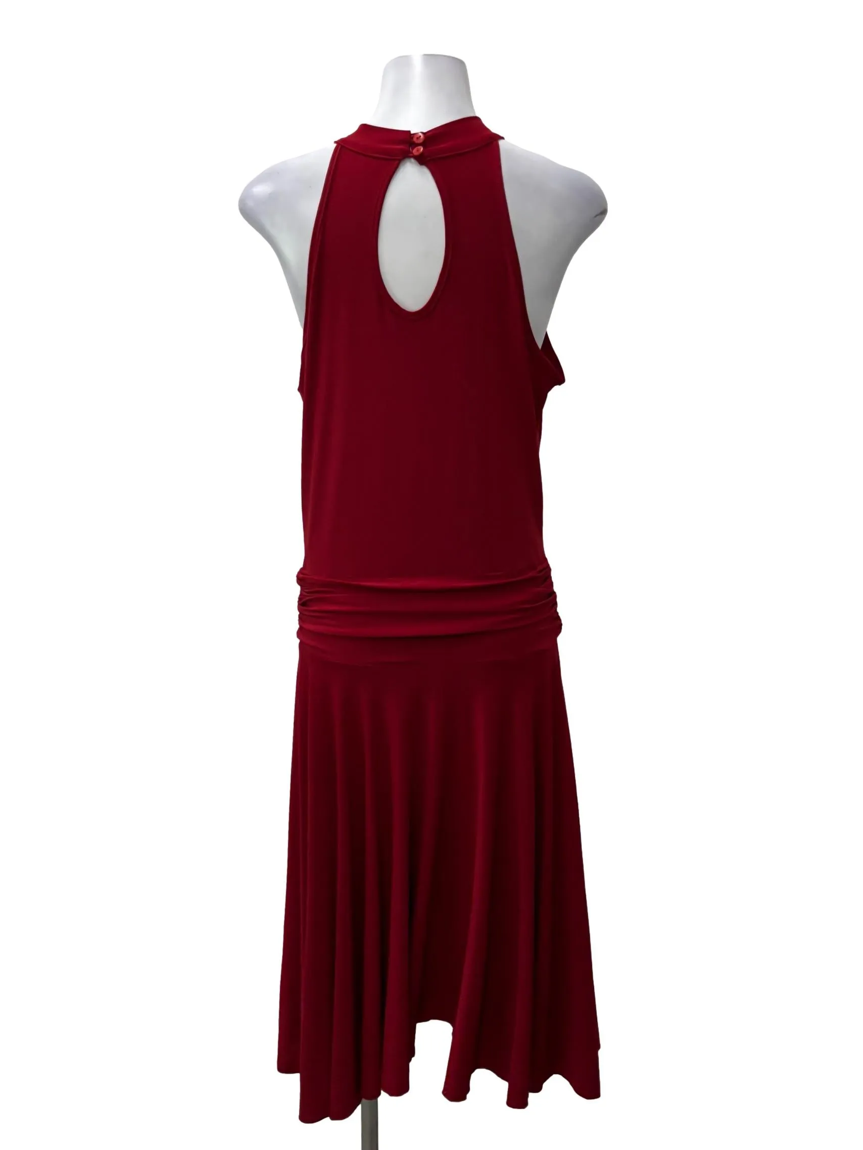 Red Roundneck Sleeveless Pleated Maxi Dress