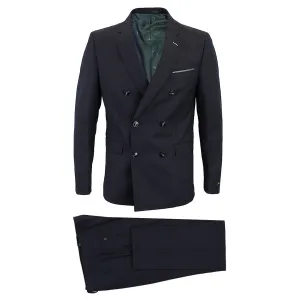 Remus Uomo - Slim Fit Microcheck Double Breasted Suit in Navy