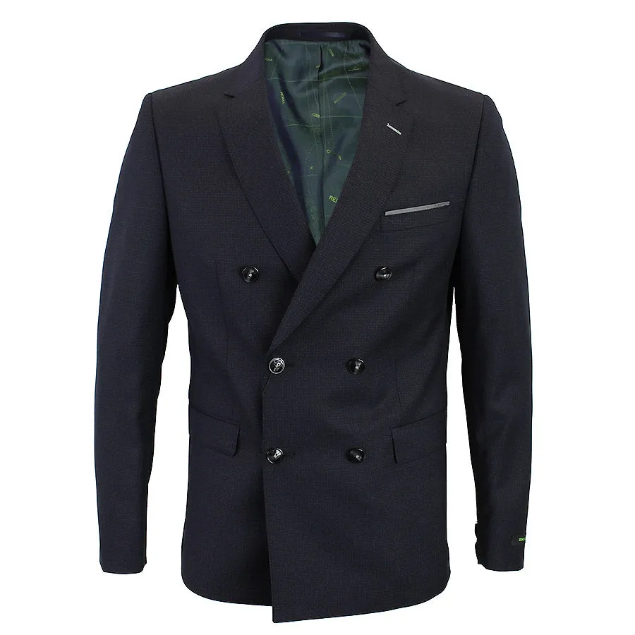 Remus Uomo - Slim Fit Microcheck Double Breasted Suit in Navy