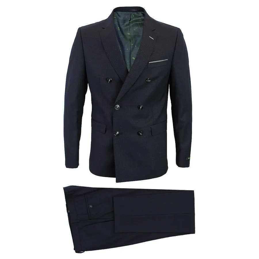 Remus Uomo - Slim Fit Microcheck Double Breasted Suit in Navy