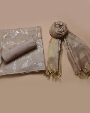 Rose Gold Chanderi Tissue Blend Embroidered Unstitched Suit Fabric Set With Chanderi Tissue Embroidered Dupatta