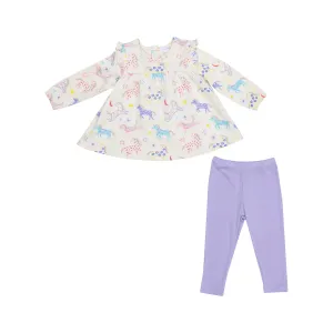 RUFFLE TOP TUNIC AND RIB LEGGING - FUN UNICORNS
