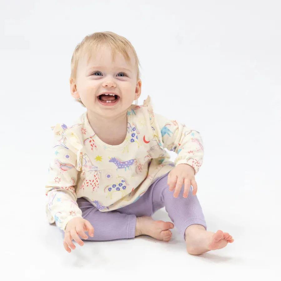 RUFFLE TOP TUNIC AND RIB LEGGING - FUN UNICORNS