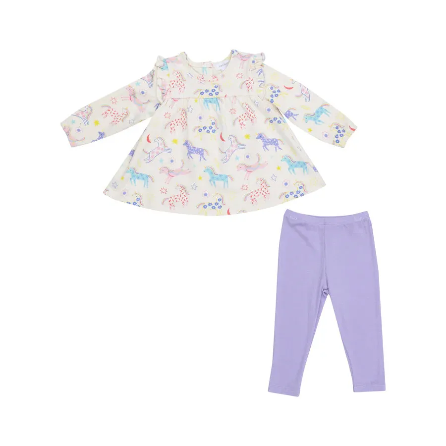 RUFFLE TOP TUNIC AND RIB LEGGING - FUN UNICORNS