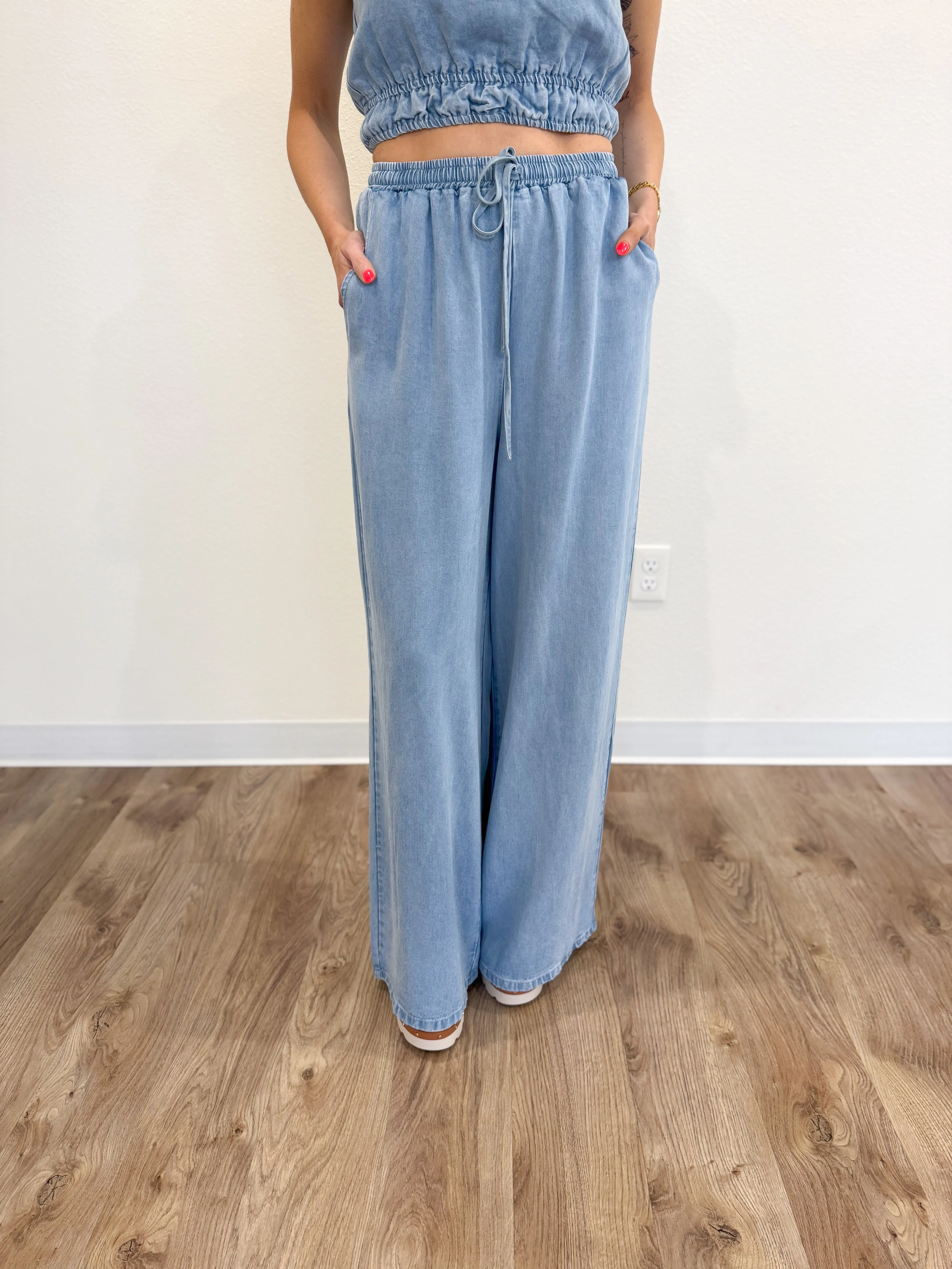 Salma Wide Leg Chambray Pants