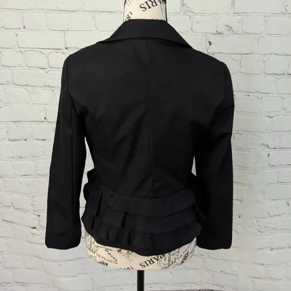 SANDRO Studio Black Ruffled Peplum Fitted Blazer Jacket S