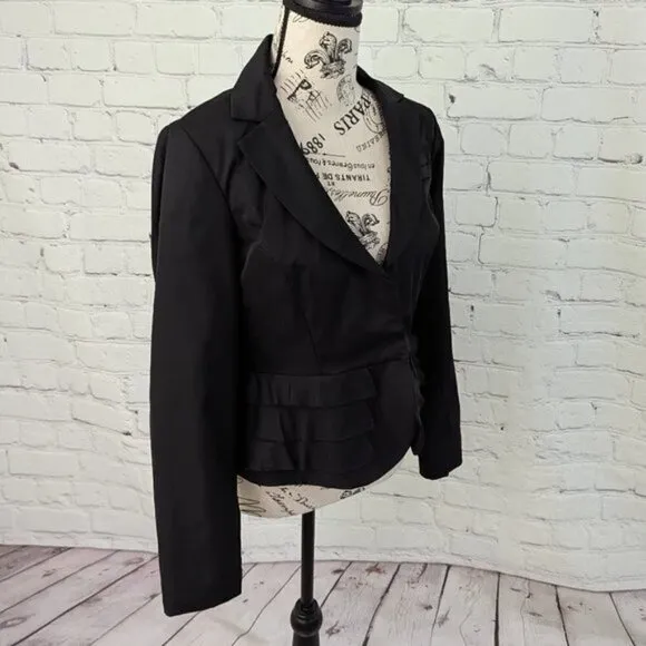 SANDRO Studio Black Ruffled Peplum Fitted Blazer Jacket S