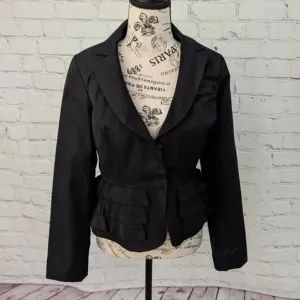 SANDRO Studio Black Ruffled Peplum Fitted Blazer Jacket S