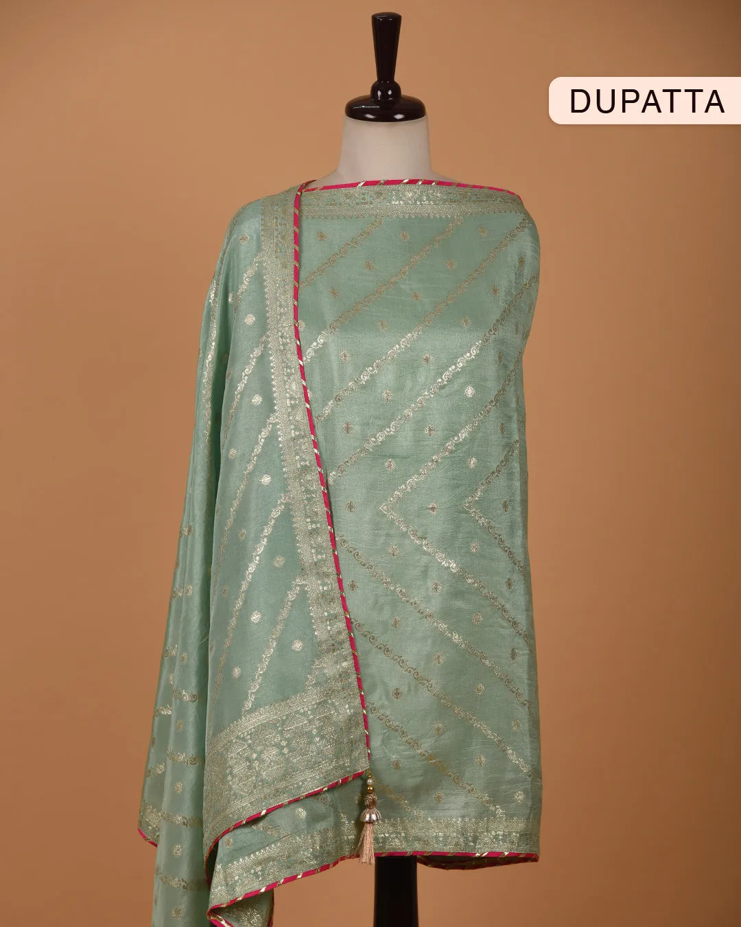 Sea Green Chanderi Woven With Hand Embroidered Unstitched Suit Fabric Set With Chanderi Woven Dupatta