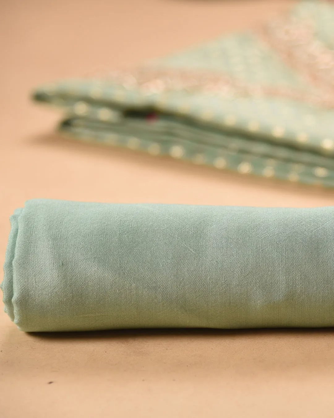 Sea Green Chanderi Woven With Hand Embroidered Unstitched Suit Fabric Set With Chanderi Woven Dupatta